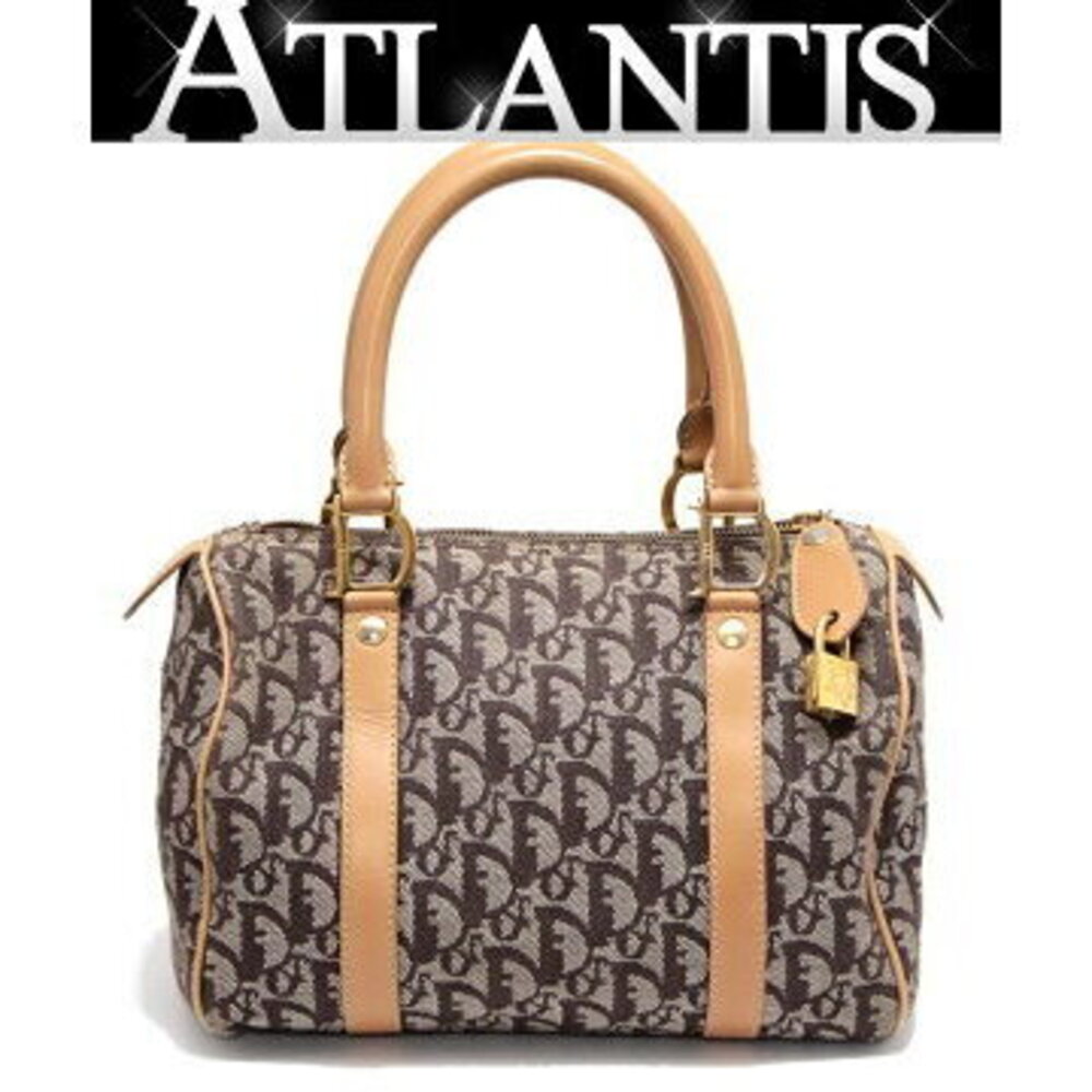 Christian Dior Trotter Boston Handbag Beige Tan Jacquard